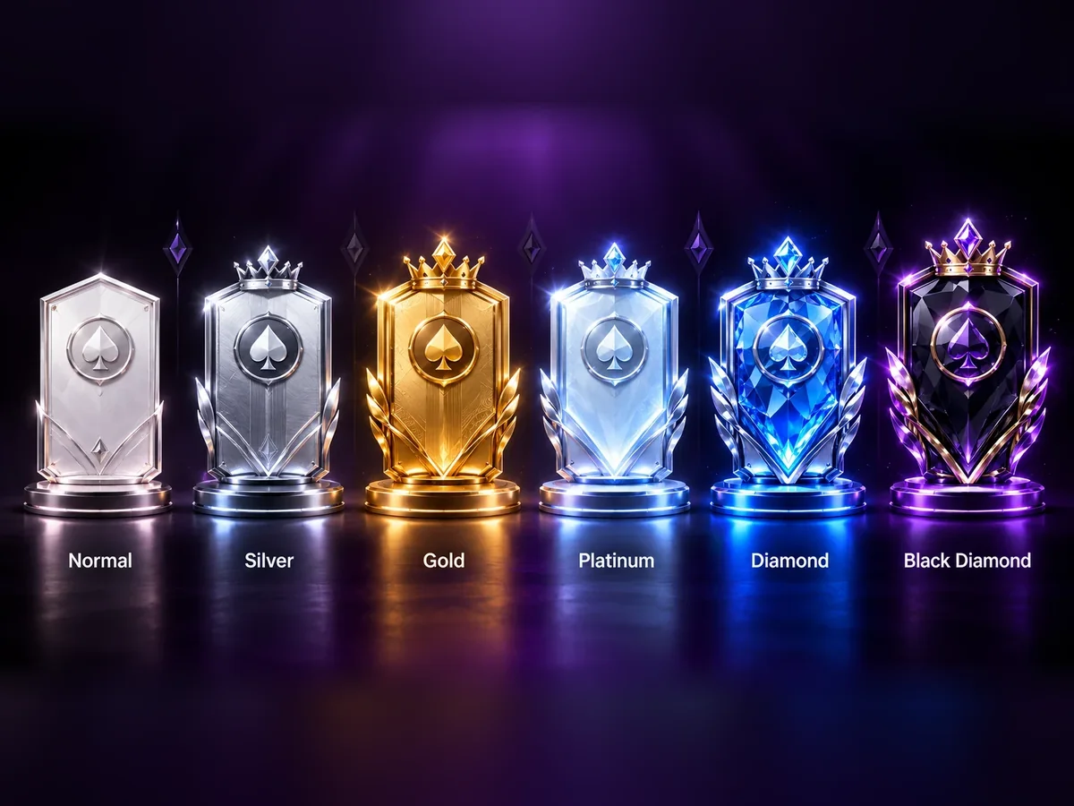 The six DJ8 VIP levels as trophies: Normal, Silver, Gold, Platinum, Diamond and Black Diamond